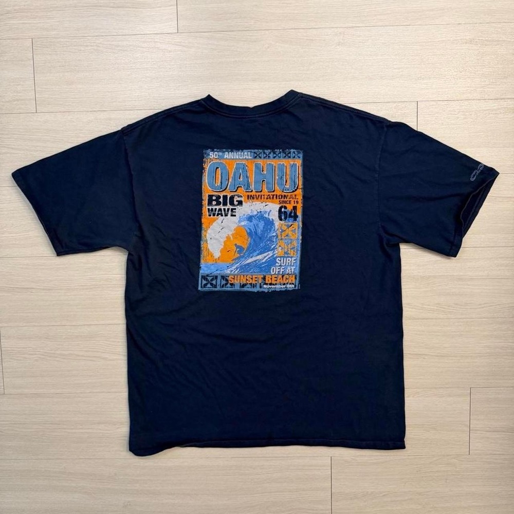 Y2K Oahu Big Wave Surf Invitational Blue Short Sleeve Shirt Mens Size XL